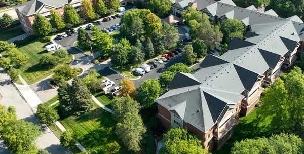 View of the landscaping at apartment balconies at Grand Lodge