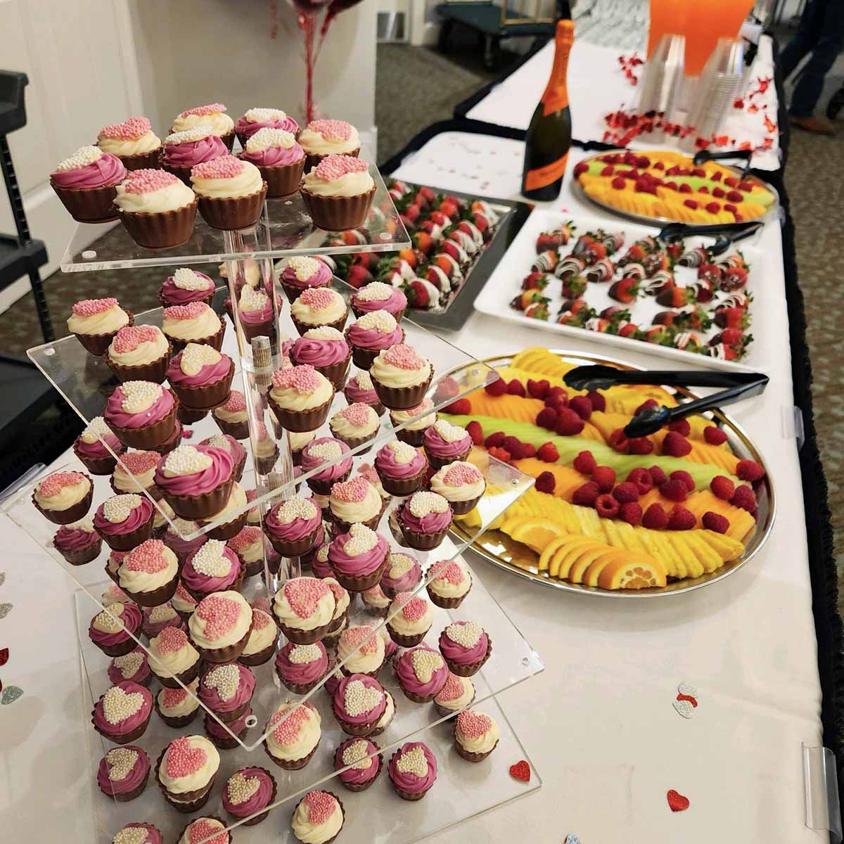 A table of various dessert items.